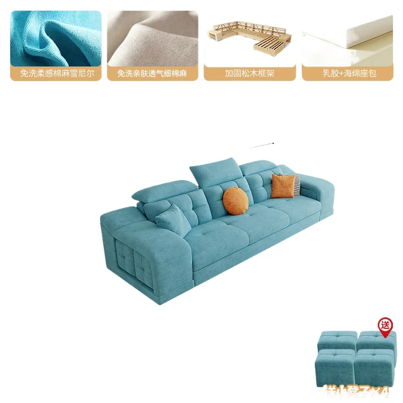 CX cotton and linen fabric sofa living room, modern simple small apartment princess corner curved sofa