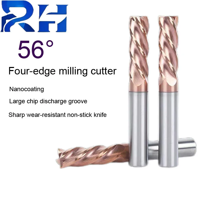 

56-градусный фрезерный станок из вольфрамовой стали, 4-гранный фрезерный станок с плоским дном из цементированного карбида, инструмент с ЧПУ и ЧПУ