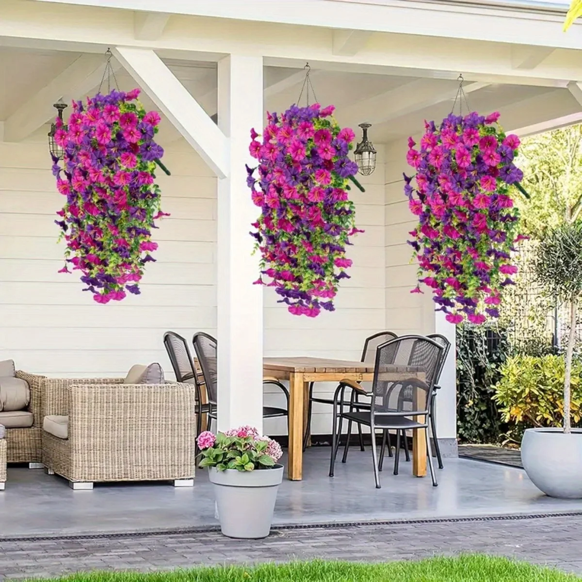 

4Pcs Uv-Resistant Fabric Morning Glory Eucalyptus Hanging Flowers - Realistic Faux Plants for Outdoor, Home, Office