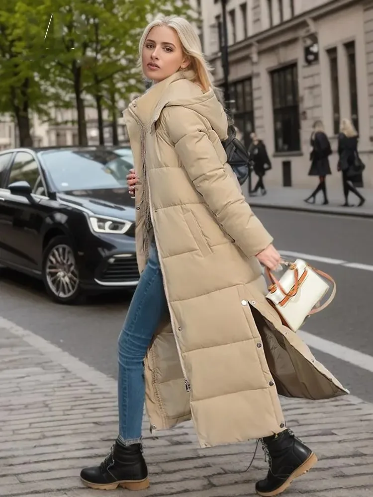 Parkas à capuche X-Long pour femmes, veste d'hiver à la mode, optique décontractée, manteau d'hiver en duvet de coton, vêtements d'extérieur matelassés chauds, coupe-vent, nouveau, 2024