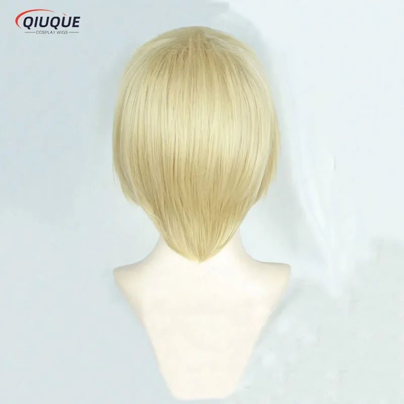 High quality anime Yuri Plisetsky short light blonde heat resistant cosplay costume wig track cap