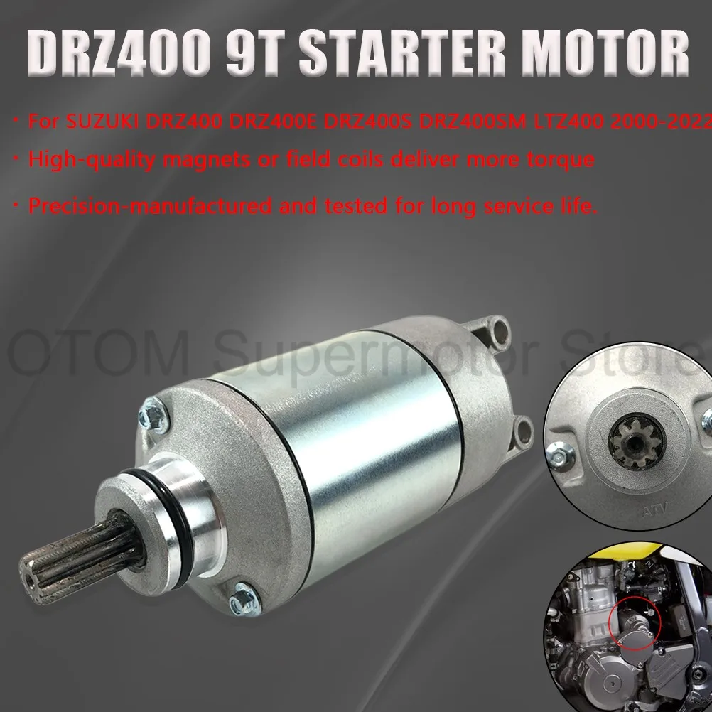 For SUZUKI DRZ400 LTZ400 Motorcycle 9T Starter Motor Electrical Start Engine DRZ400E DRZ400S DRZ400SM 2000-2022 31100-29F00 Part