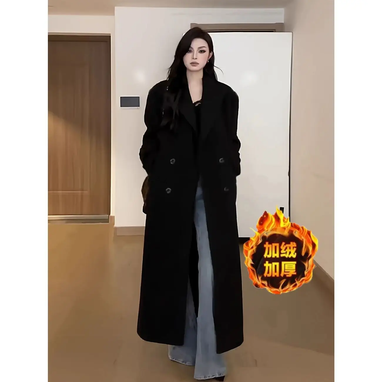 Premium Green Woolen Coat Women's Mid length 2026 Autumn/Winter New Korean Version Small Cowhorn Button Woolen Coat Commuter V46