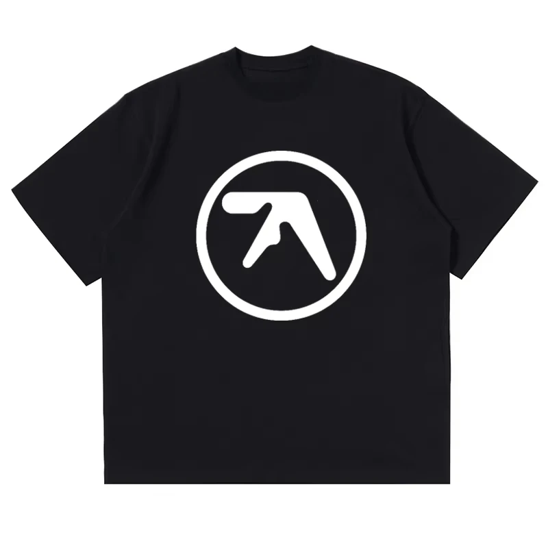 Black Aphex Twin Logo Oversized IDM Electronic Music Band T-Shirt Cotton Graphic Tee Men Women Summer Streetwear