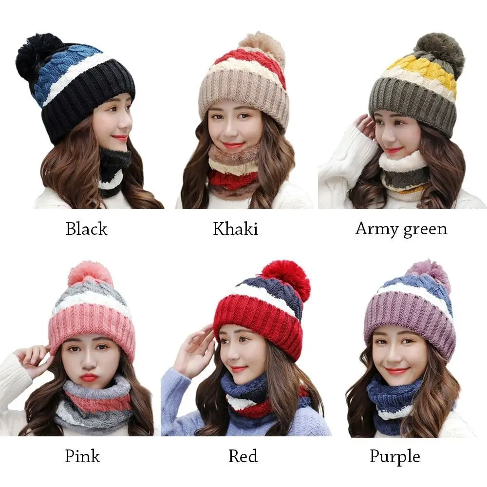 Korean Style Coral Fleece Scarf and Hat Set Soft Thickened Hooded Thermal Cap Ball Top Cold Proof Scarf School
