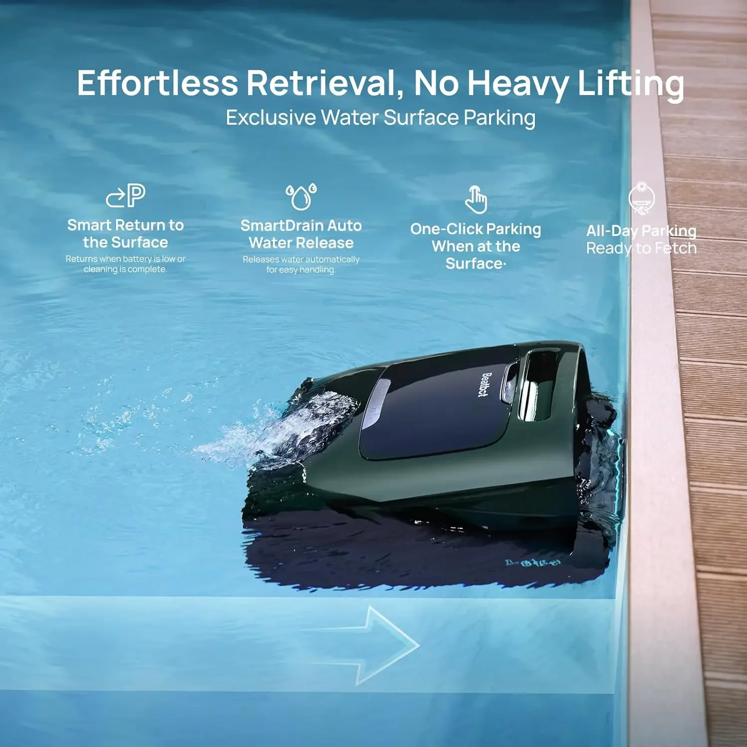 Automatic Pool Vacuum Robot Beatbot AquaSense 2 Pro 5-in-1 Skimmer App Parking Clarifier 3875 Sqft Dark Green