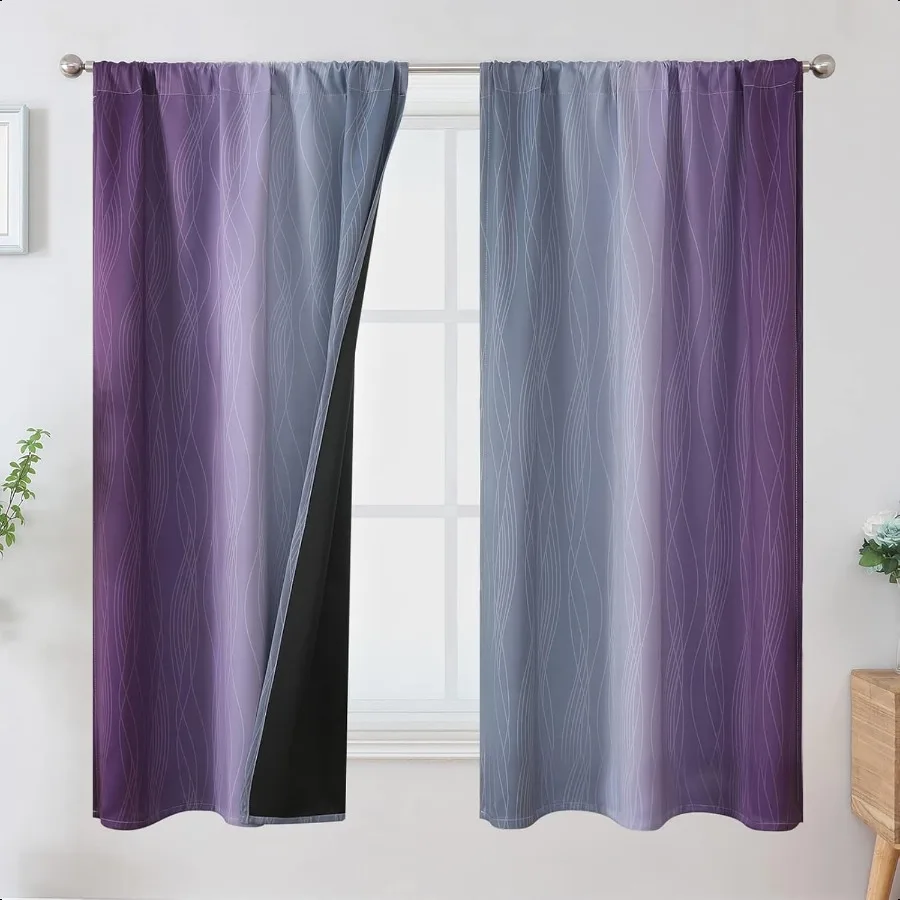 

Фиолетовые и серые плотные шторы для девочек, спальня, полная комната, затемняющая штанга, карманные шторы с эффектом омбре для комнаты, термоизолированные Li