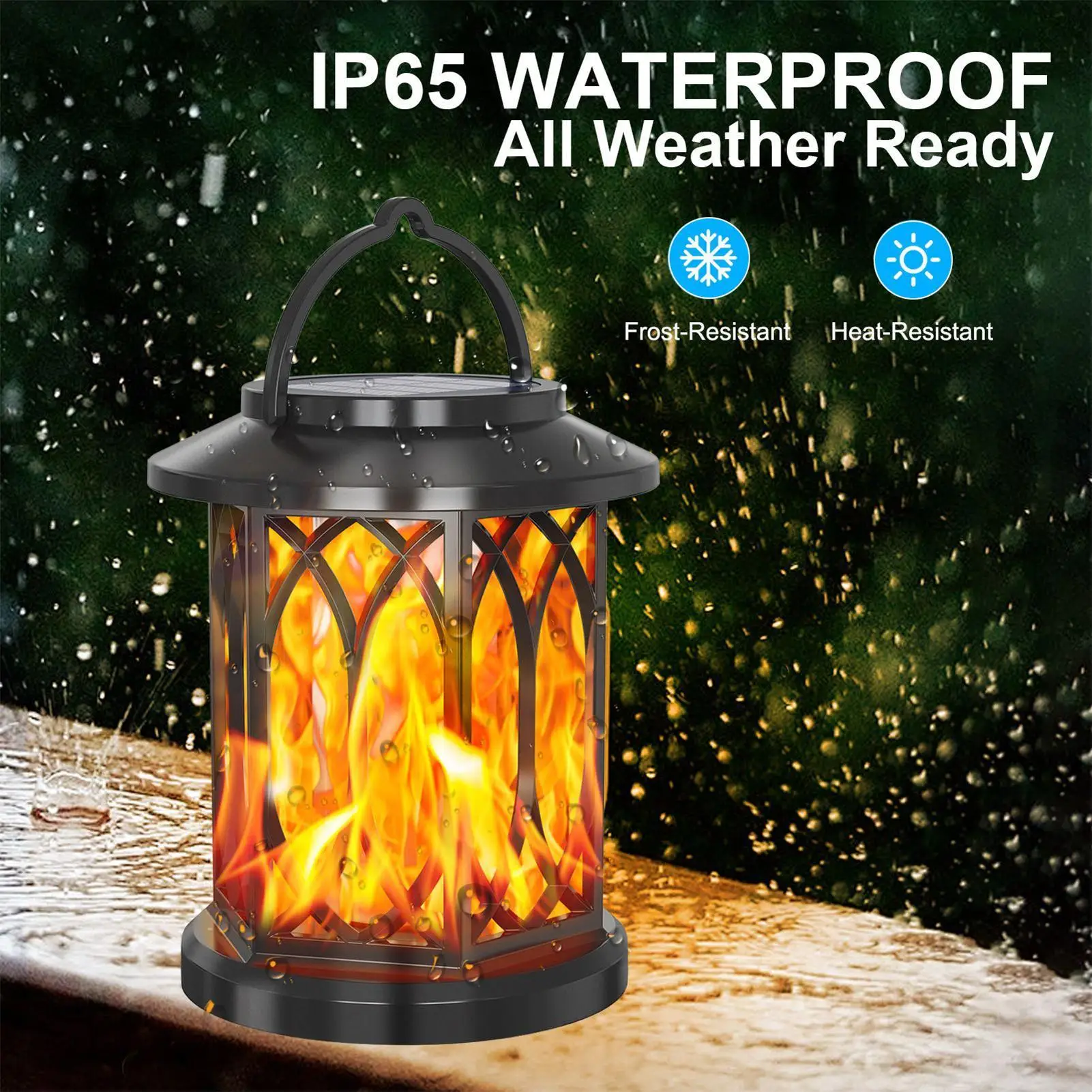 Solar Flickering Flame Lantern Hanging Outdoor with Handle Solar Charging for Garden or Yard Camping Lamps Christmas Decorations