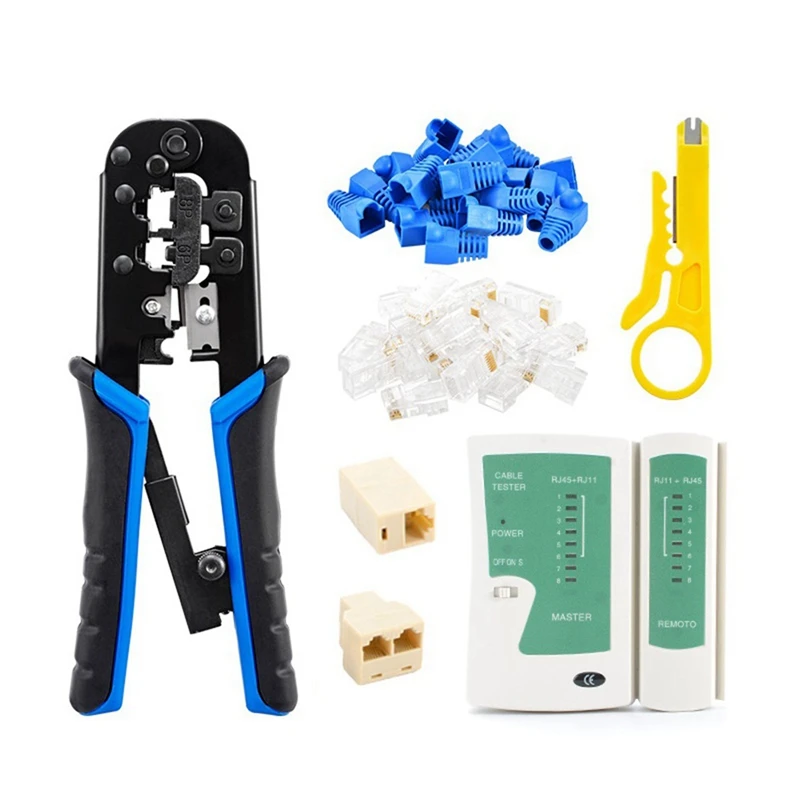 

Network Cable Tester RJ45 Crimp Tool Kit Cat5 Cat5e Ethernet Crimping Tool, RJ-11, 6P/RJ-12 Crimp, Cut And Strip Tool