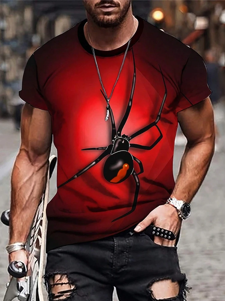 Gothic Spider Print Herren Casual T-Shirt neue Sommer Alltag Street Herren T-Shirt Outdoor Fitness Sport Kurzarm Top