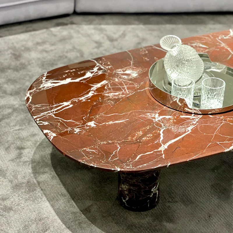 طاولة قهوة مستديرة من الرخام الأحمر والأرجواني الطبيعي الفاخر الإيطالي، طاولة قهوة منزلية فاخرة من الحجر #5