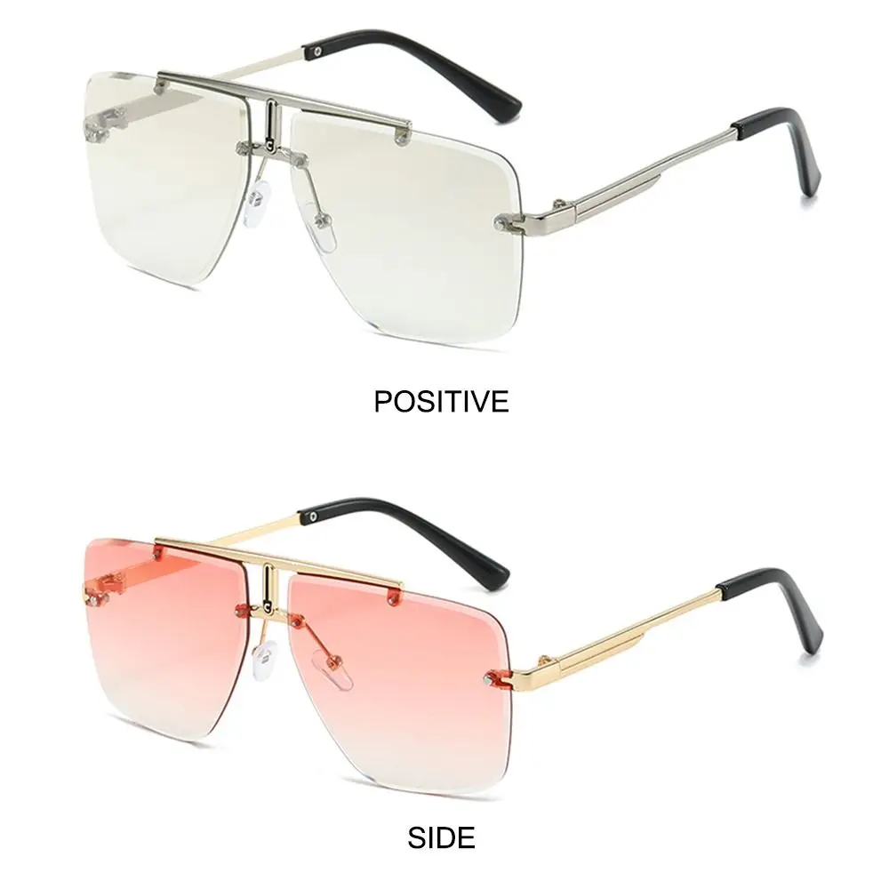 Oversized Double Bridge Sunglasses Square Frame Rimless Men's Shades UV Protection Frameless Gradient Lens Sun Glasses