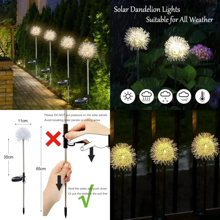 Dandelion Solar Garden Lights, Solar Metal Dandelion Light, Waterproof Firefly Lights Outdoor for Garden Patio Yard Pathway, Gi