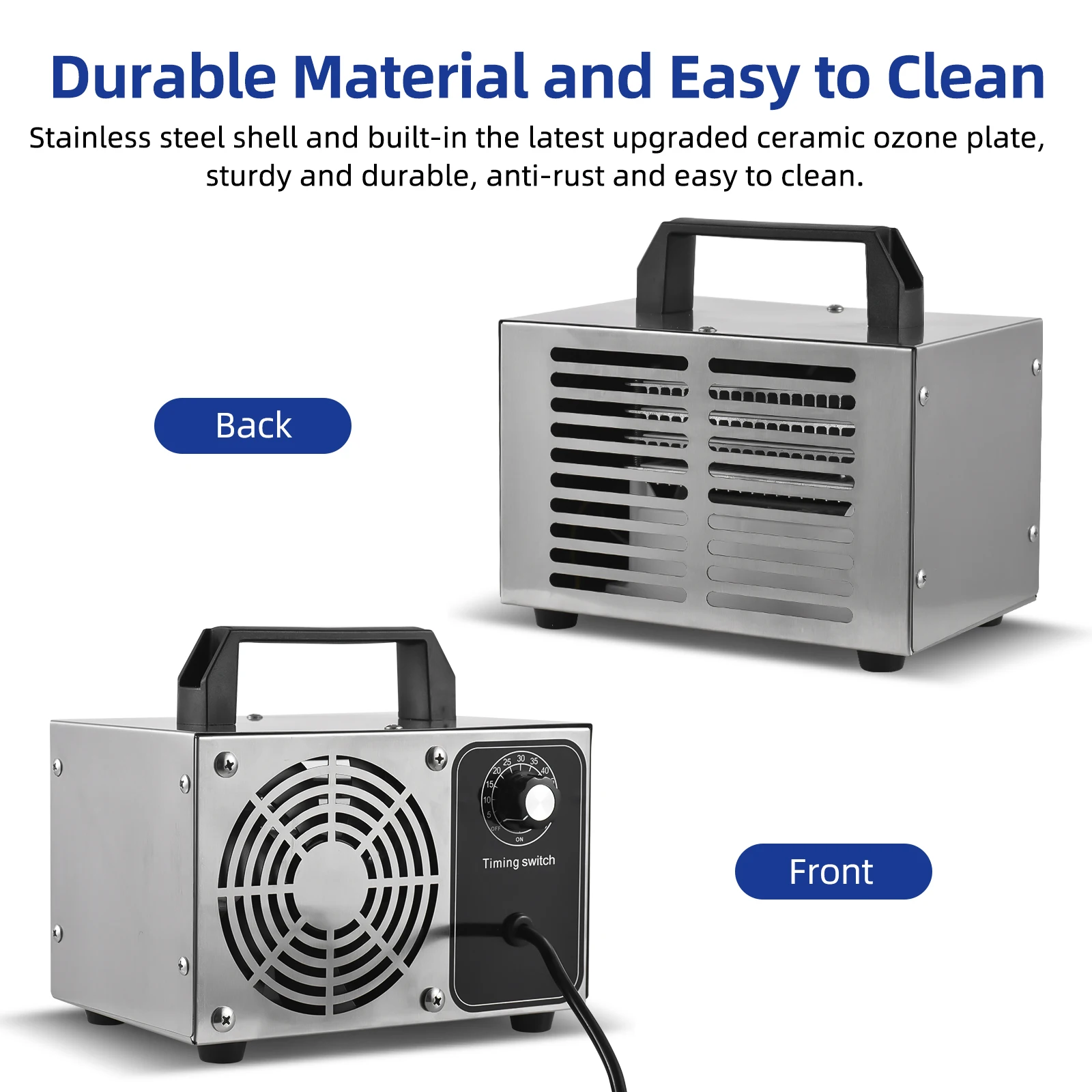 Ozone Machine Odor Removal Ionizer Air Purifier Ozone for Home Car Pet with Portable Handle 0-60min Timer