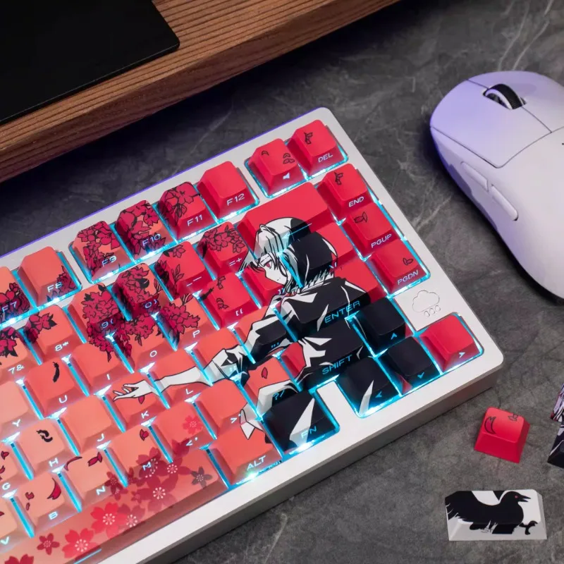 

Sakura Theme Keycaps Customized Pbt Side Transparent Keycap Cherry Profile Key Cap Cute Cartoon Anime Point Key Caps for Gamers