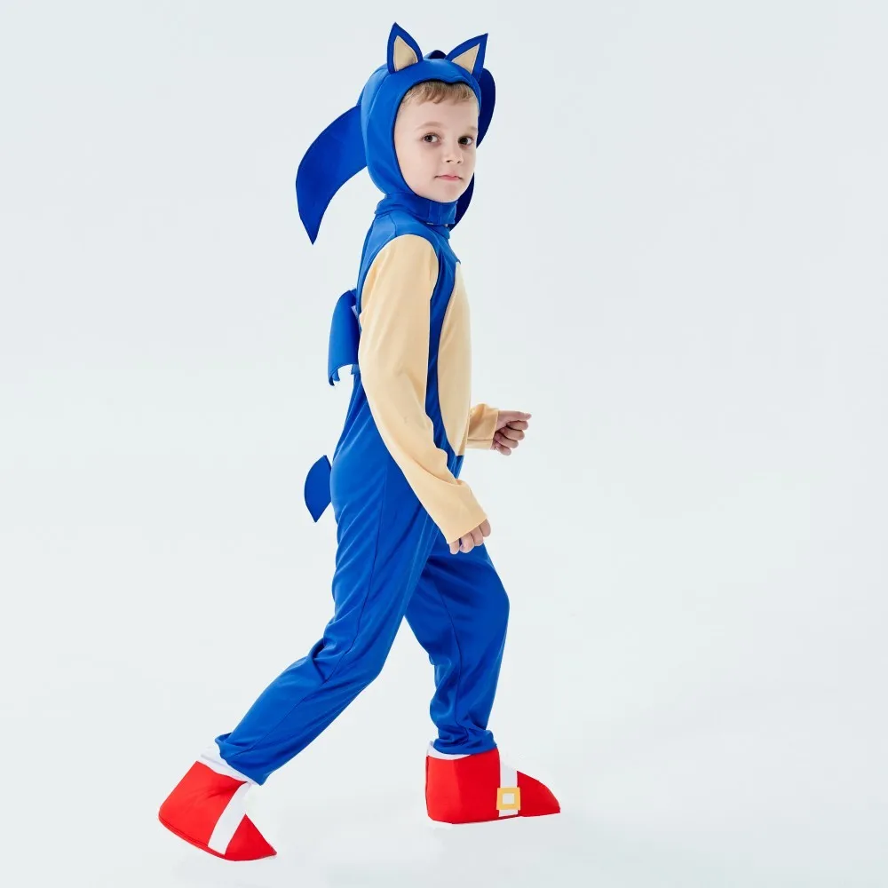 Anime Superhero Sonic Kids The Zentai-Hedgehog Cos Cosplay Costume Halloween For Kids Jumpsuit Boys Girls Party Headgear Suit