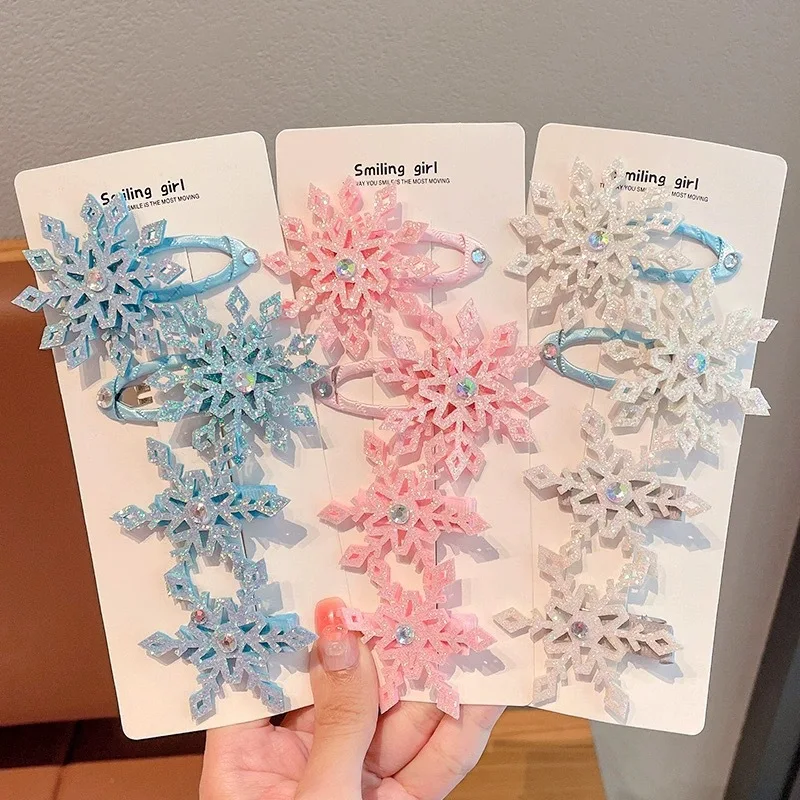 

2pcs Winter New Princess Frozen Snowflake Hairpins for Girls Lovely Hair Clip Cosplay Barrettes Christmas Kids Headwear Gifts