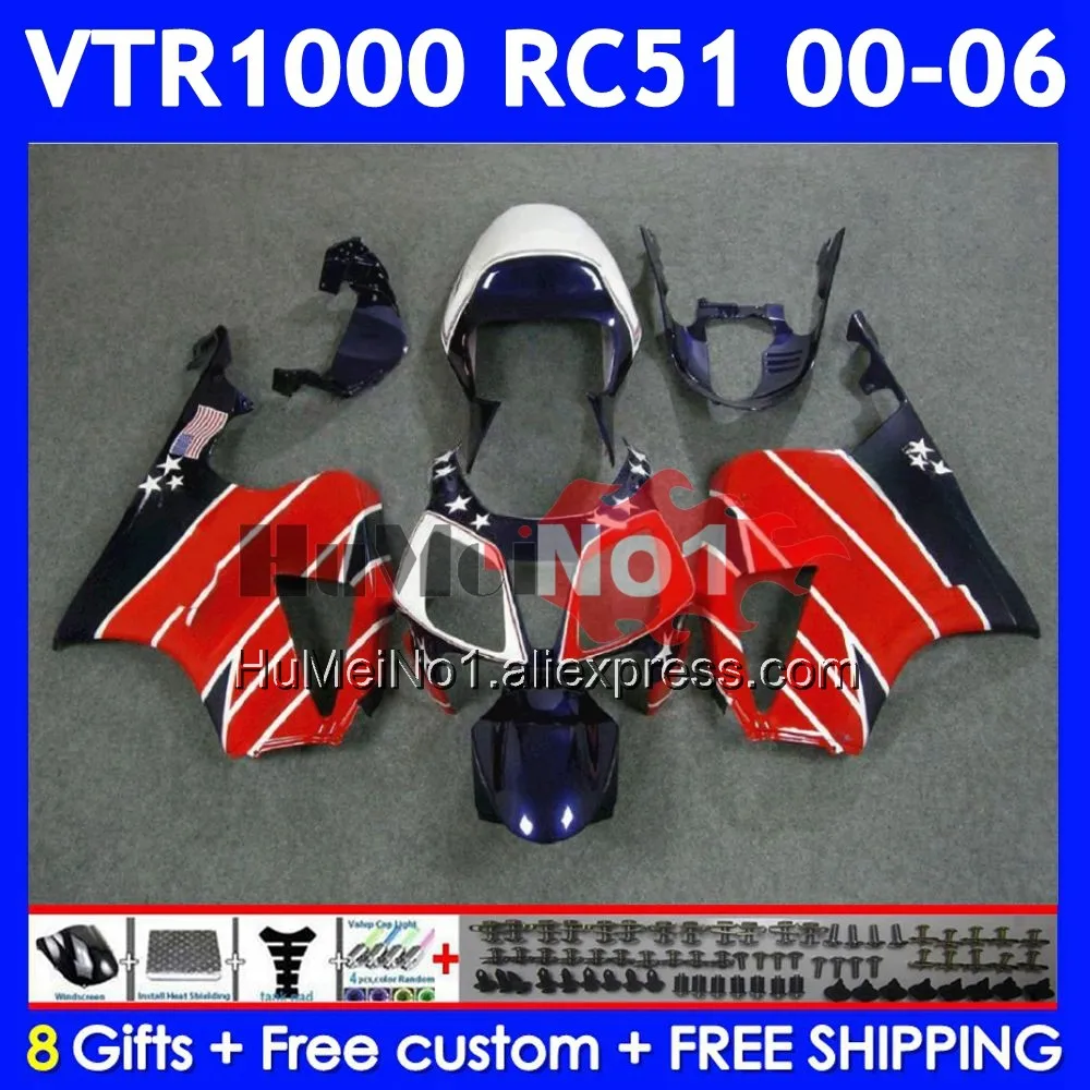 Body For HONDA VTR1000 RC51 01 02 03 2004 2005 2006 68No.121 SP1 SP2 VTR 1000 Blue red 2000 2001 2002 2003 04 05 06 Fairings