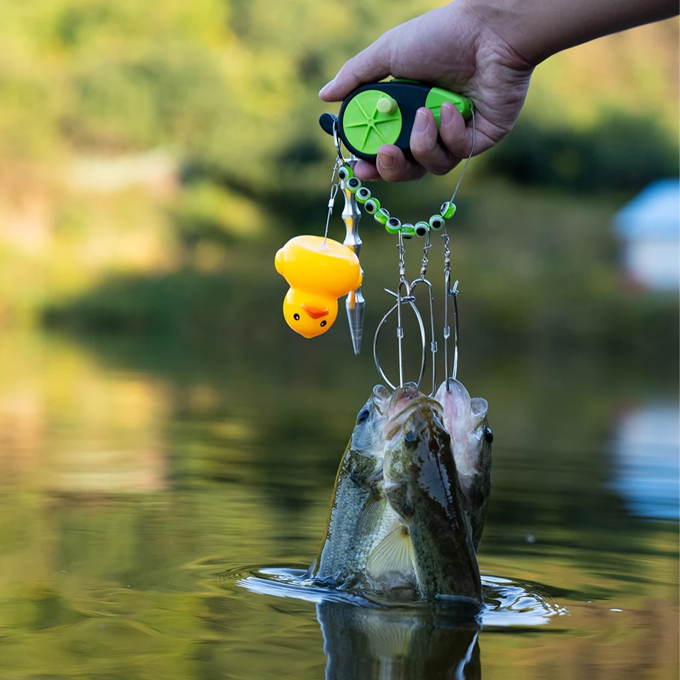 LINNHUE Stretchable Fishing Lock Buckle Fly Reel 8 Snaps Duck Stainless Steel Chain Stringer With Float Live Lure Lock Belt