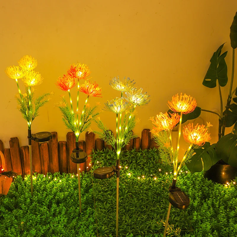 

LED Solar Red Magic Lily Xmas Lights with 3 Heads Glowing Flowers Stems Outdoor Seashore Yard Garden Lawn Decoration Flower Lamp