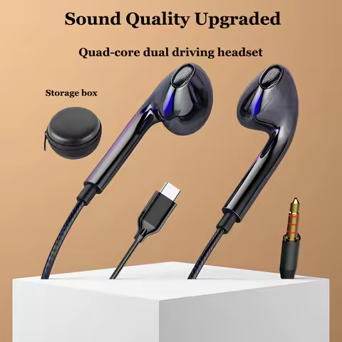 Wired 3.5mm Type C Headphone HiFi Bass Stereo Mic Earbuds For Samsung Galaxy S24 S23 S22 S21 iPhone 15 16 Google xiaomi huawei