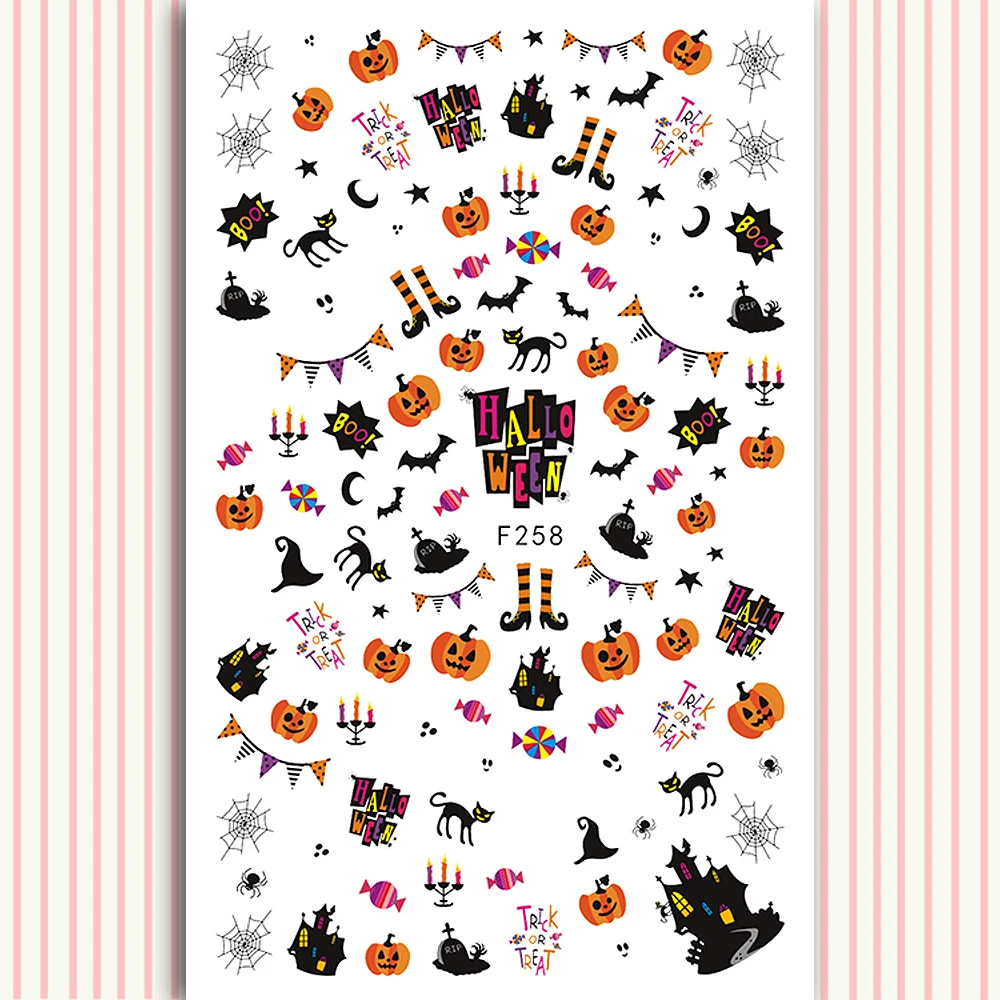 

10PCS DIY Halloween Collection Nail Stickers 3D with Adhesive Devil Pumpkin Head Nail Art Decorative Decal