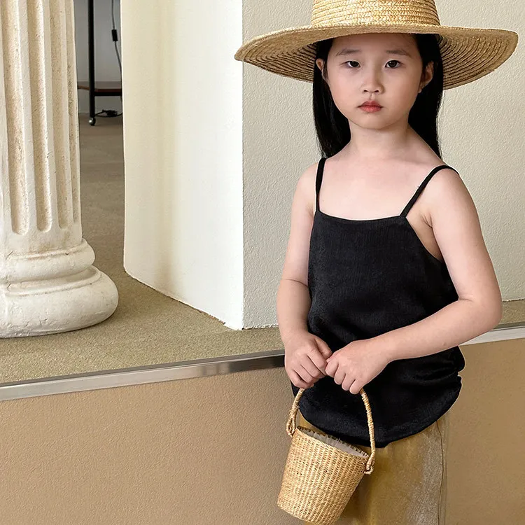 Girls Halter Vest 2024 Summer New Korean Style Soft Side Seam Folding Base Shirt Girl Fashion Soft Vest Top Clothes Girls Wear