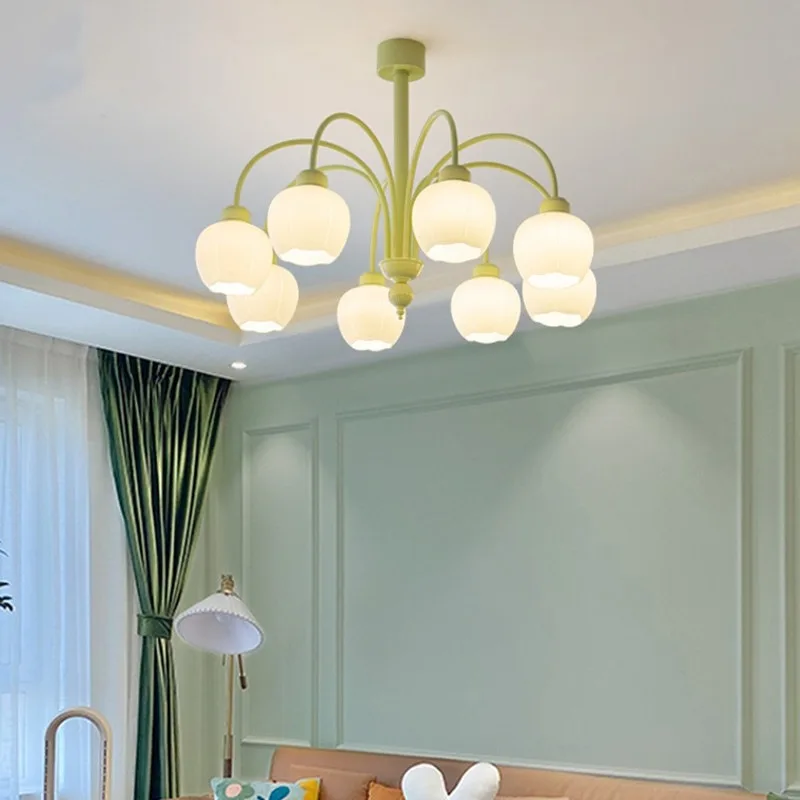 French Romantic Cream Orchid Flower Pendant Lamp Eye Protection Chandelier For Living Room Dining Table Bedroom Fresh Decor