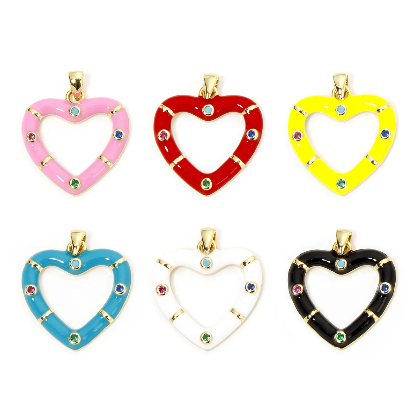 1pc New Brass Charms Gold Color Valentine's Day Multicolor Heart Enamel Cubic Zirconia Pendant DIY Necklace Jewelry 26mm x 21mm