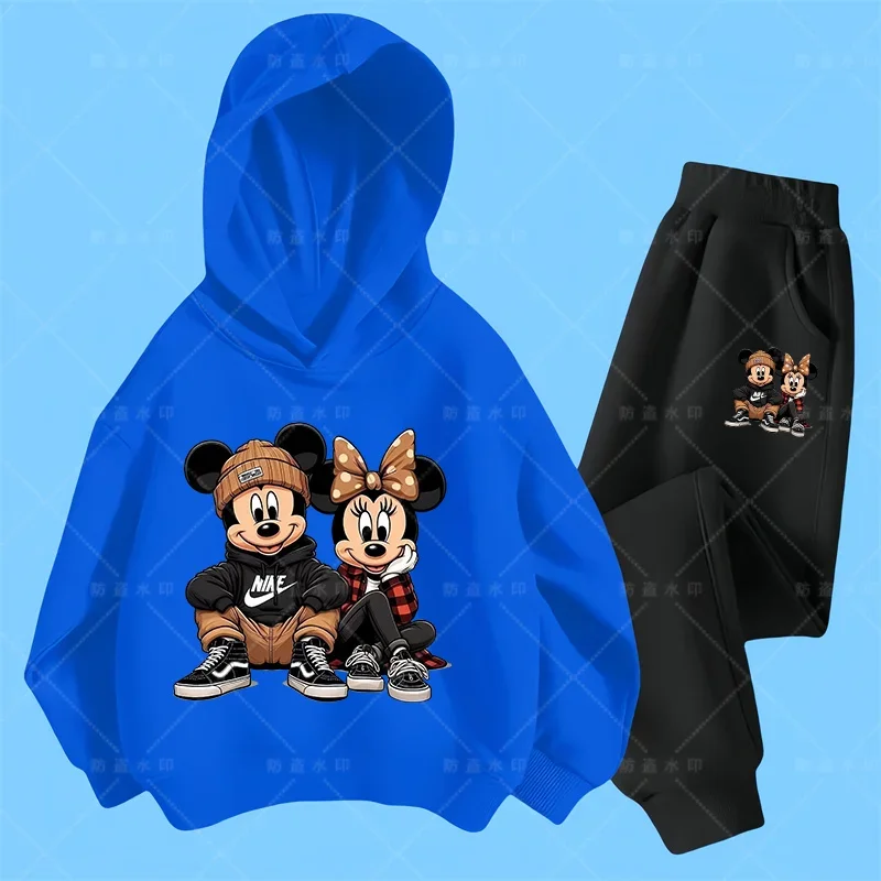 Anime Mickey Cartoon Printing Long Sleeve Pullovers Hoodie Pants Set Children Sportswear Boys And Girls Autumn Spring Streetwear