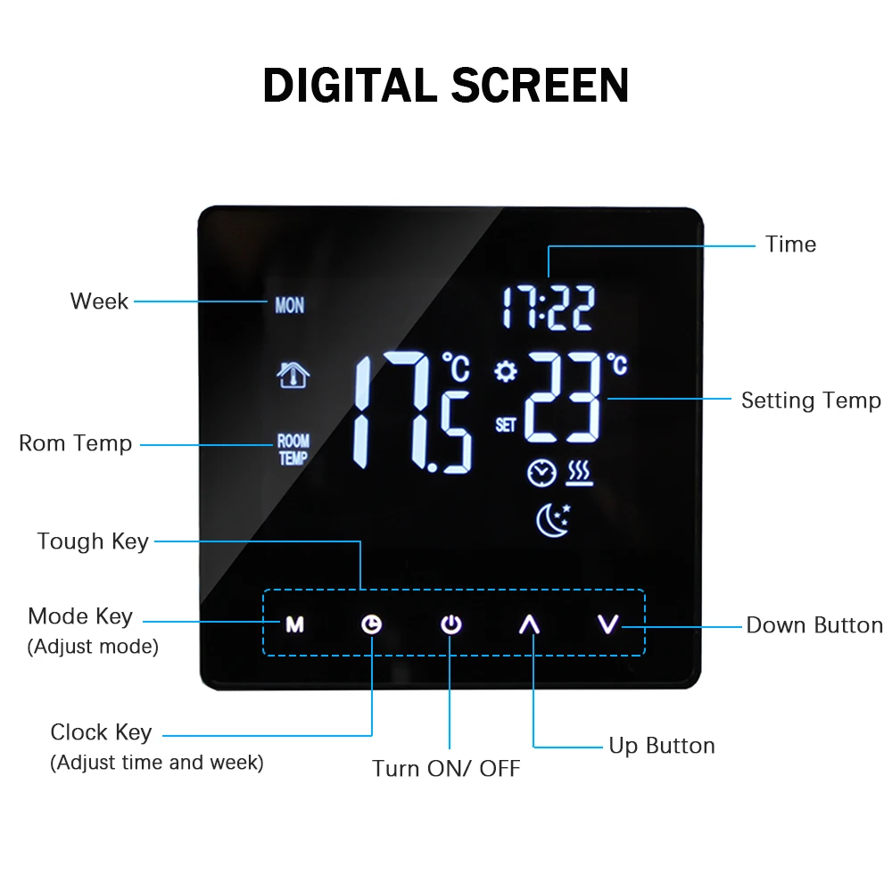 WiFi Smart Thermostat Temperature Controller LCD Touch Screen Week Programmable App Control Underfloor Heating Thermostats