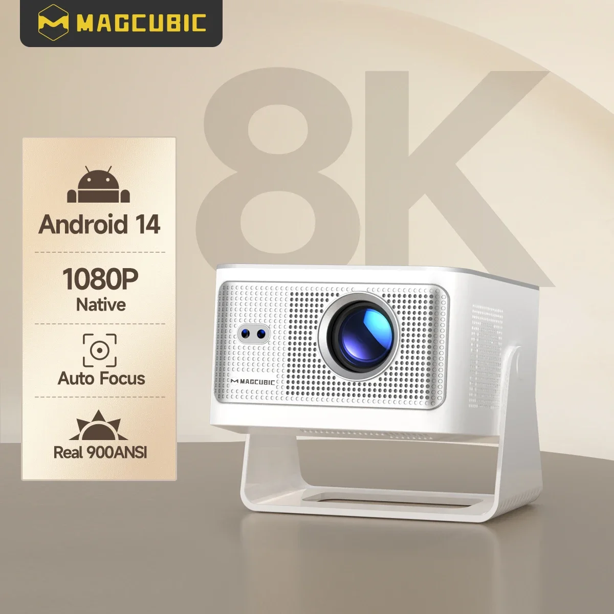 Magcubic 900ANSI Auto Focus 8K Native 1080P Android14 Projector With Wifi6 BT5.4 HY350Max Movie Outdoor Multi-angle Projection