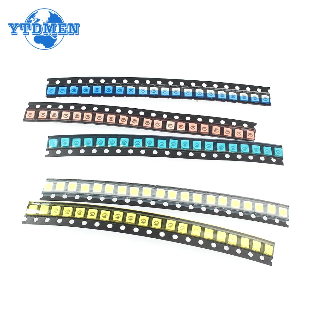 Kit surtido de LED SMD 100 de alto brillo, 200/5050 piezas, 5 colores blanco, rojo, amarillo, verde, azul, diodos emisores de luz electrónica