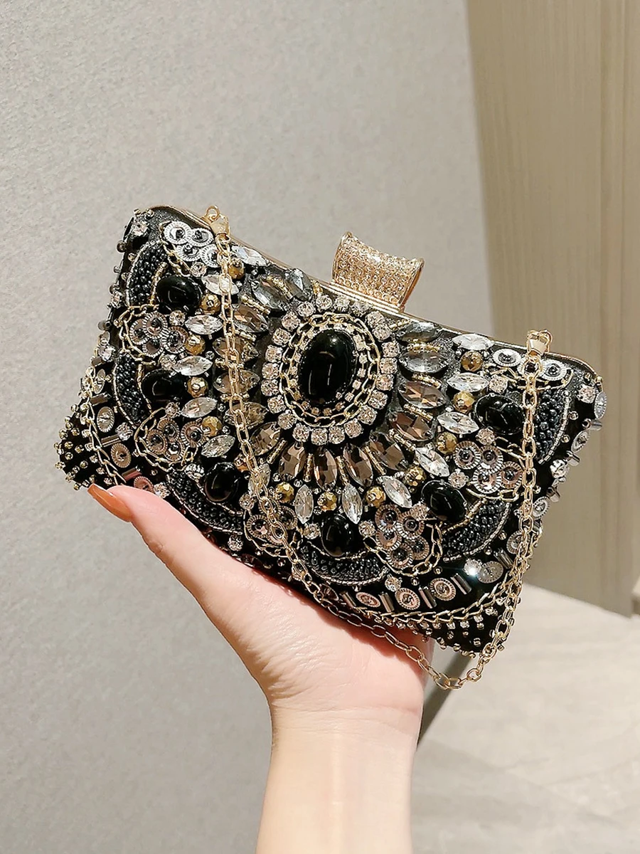 Beaded Rhinestone Evening Bag Elegant Box Clutch Purse Women\'s Wedding Handbags For Party Prom