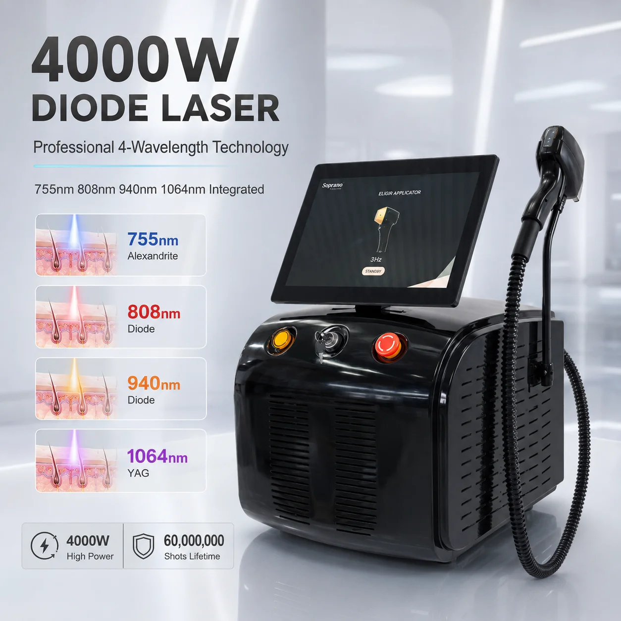 High Power Hair Reduction Device Beauty Equipment Ice Cooling Touch Screen Professional Machine for Salon Use