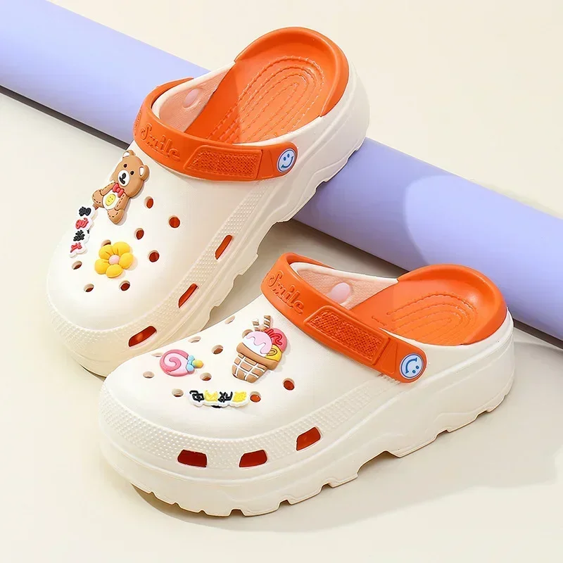 Sandals and Slippers 2024 Platform Heel Thick-soled Sandals for Women\'s Outer Wear Cute Cartoon Beach Shoes High Heels Nurse Toe