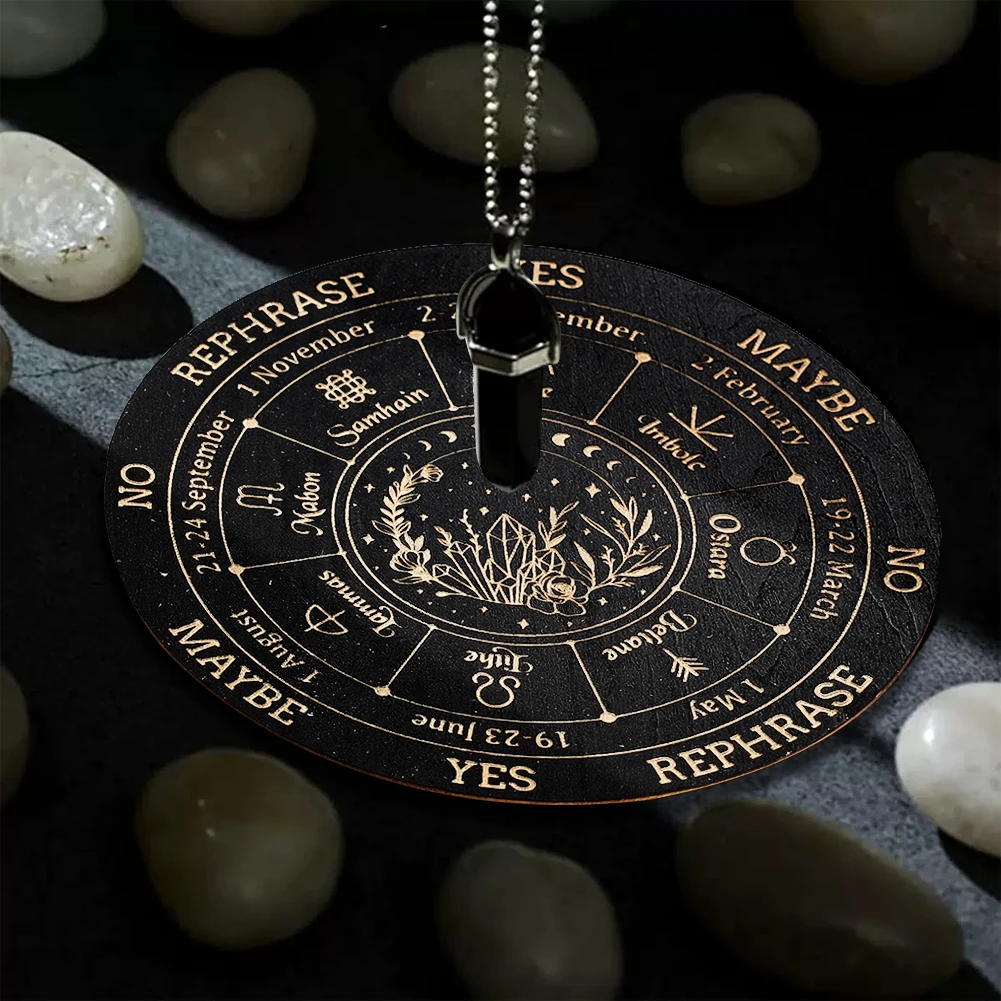 15cm Laser Engraved Rose Moon Crystal Column Black Wood Board Divination Pendulum Game Board Yes or No Decision Plate Witch Prop