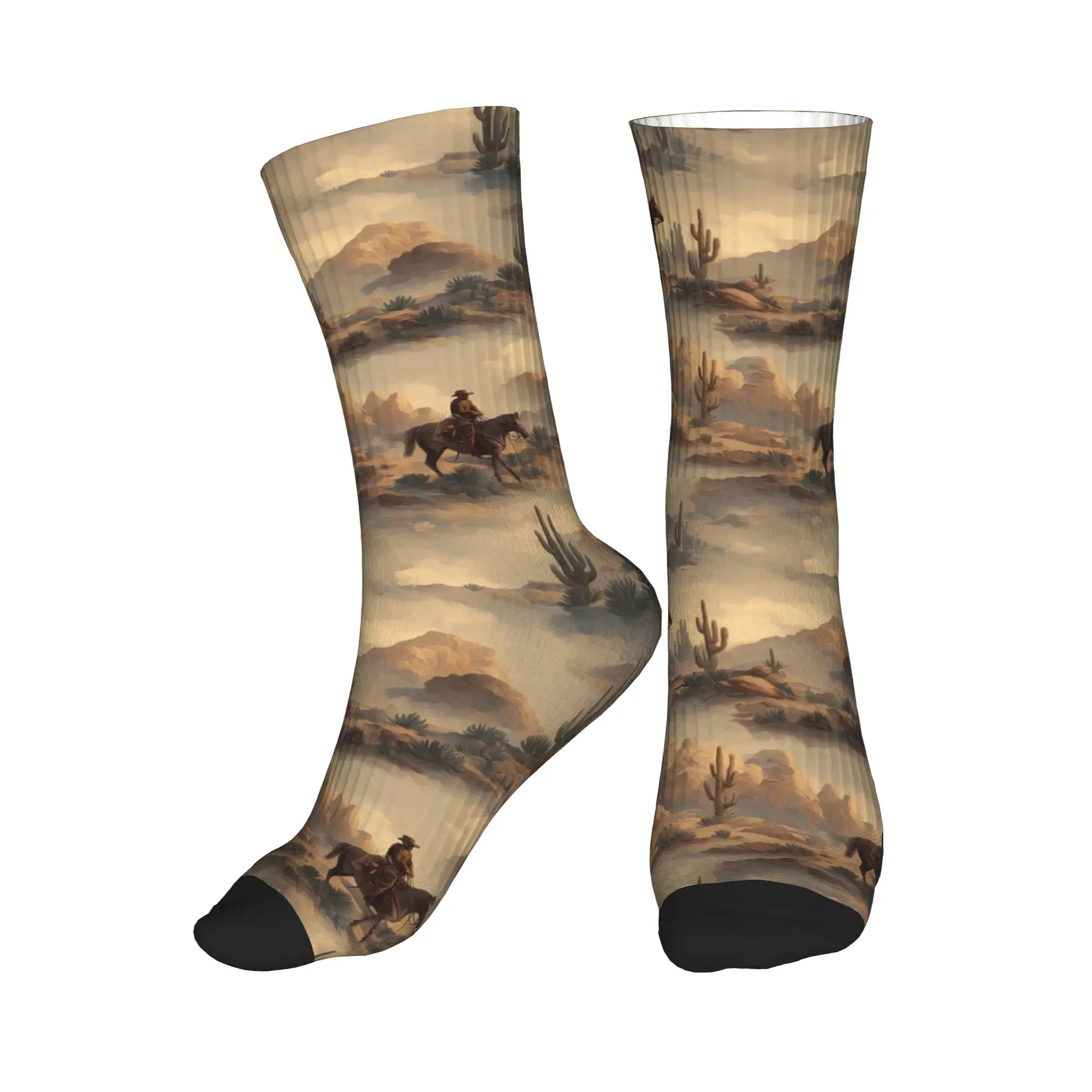 

All Seasons Cowboy in Desert Western Landscape Pattern Sport Middle Tube Socks Crew Socks Hip Hop Stockings for Men Women