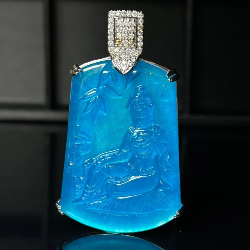 

Certified Natural High Ice Blue Jade Jadeite guanyin amulet Pendant&NecklacesGuanyin