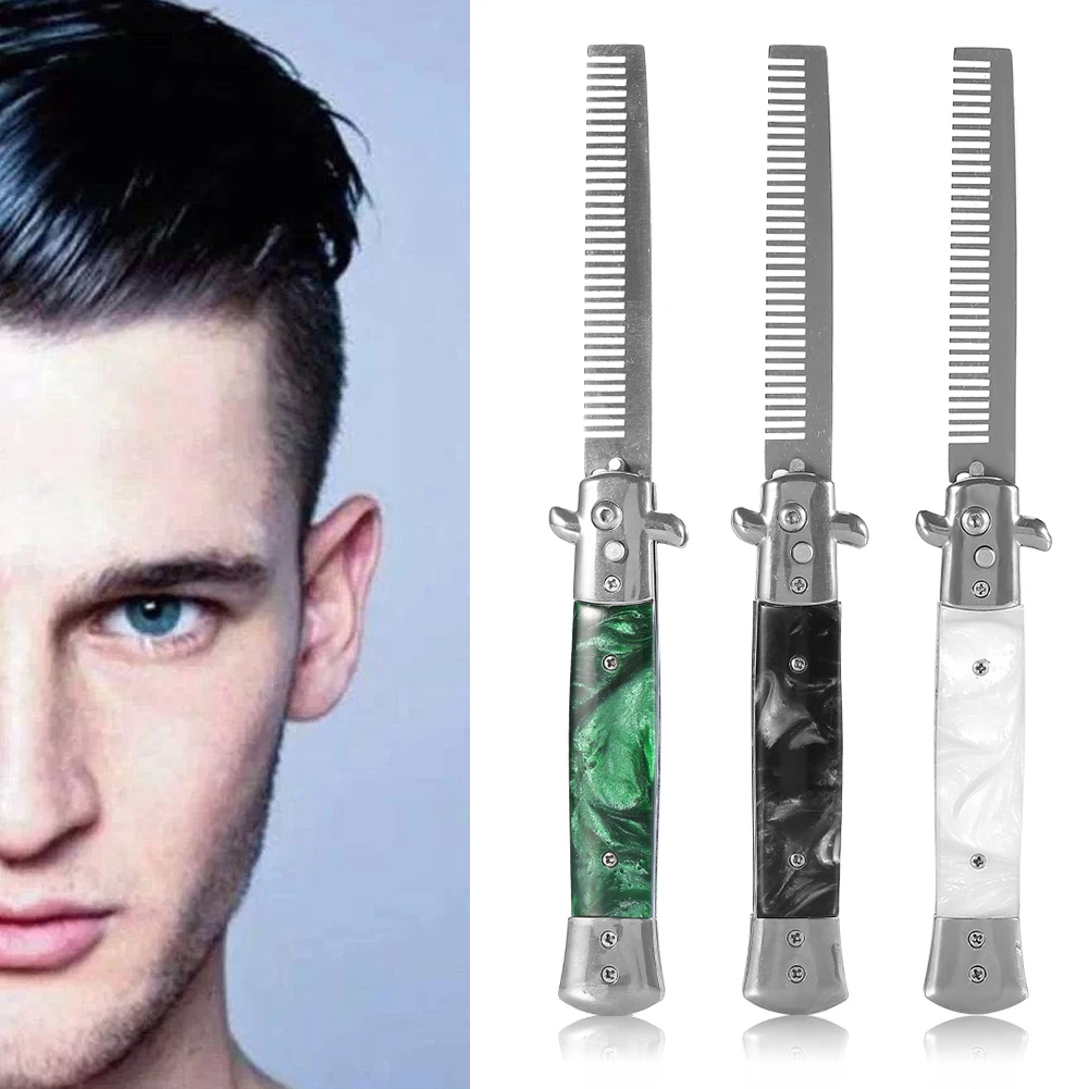 

Knife Comb 3Colors Stainless Steel Switchblade Spring Oil Hair Comb Foldable Hairstyling Brush Comb Comb