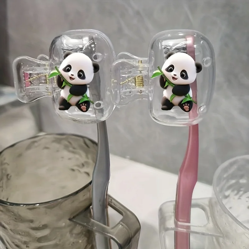 2pcs Panda Holding Bamboo Toothbrush Head Cover Bathroom Accessory for Home And Business Travel And Outdoor Trips Gifts for Lady