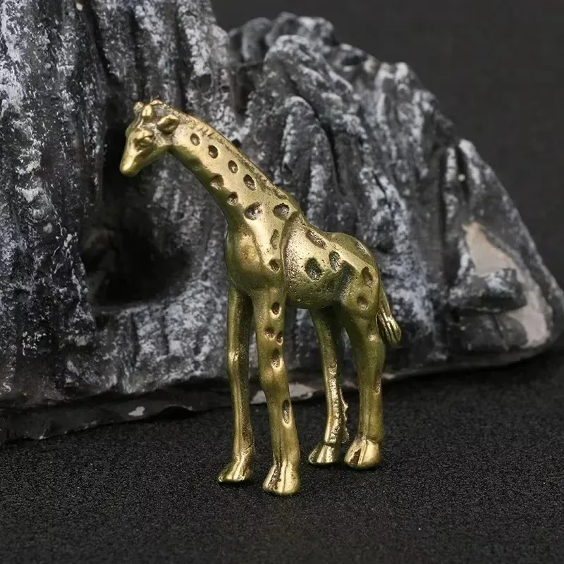 Vintage Brass Giraffe Ornament Office Desk Desktop Decoration Tea Pet Miniature Statue Home Decor Giraffe Handicraft Ornament