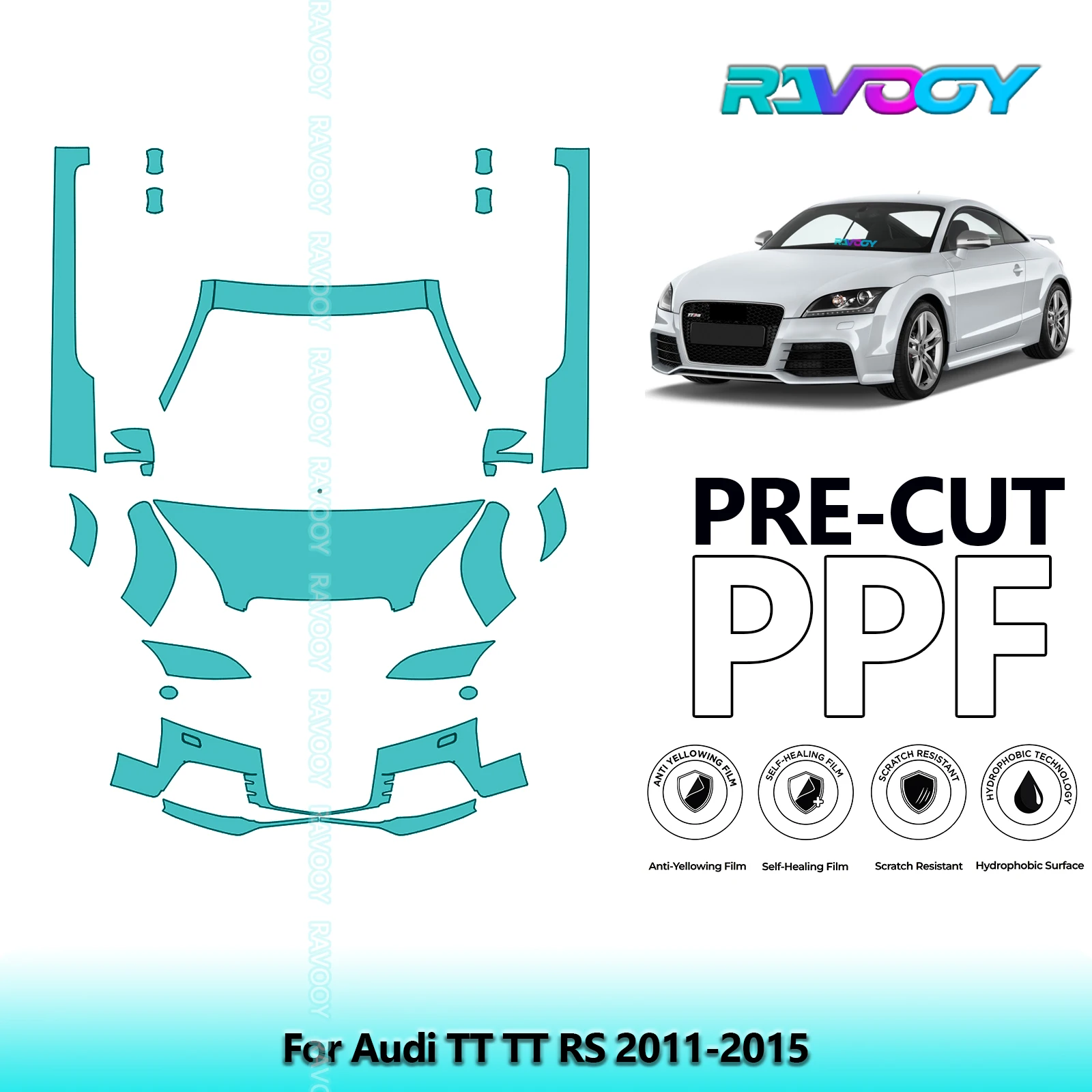 

Front Kit+Rockers Clear Bra Precut PPF Paint Protection Film For Audi TT TT RS 2011-2015