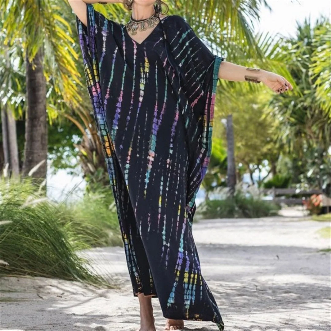 30 Farben, V-Ausschnitt, bedrucktes, farbenfrohes Batik-Tunika-Strandkleid, Strandkleid, Strandmode, Damen, V4477 – Detail 25