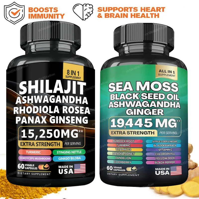 

8 в 1, добавки Shilajit Ashwagandha для здоровья мозга, капсула из морского мха, поддерживает здоровье щитовидной железы, антивозрастной антиоксидант