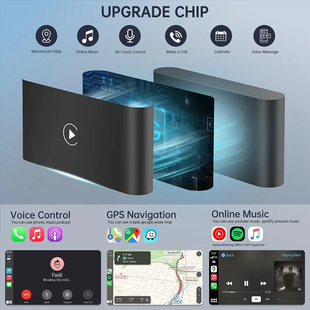[A75T] CarPlay Wireless Adapter Wired to Wireless Carplay Dongle for Apple IPhone WiFi Online Update Wireless CarPlay Adapter B
