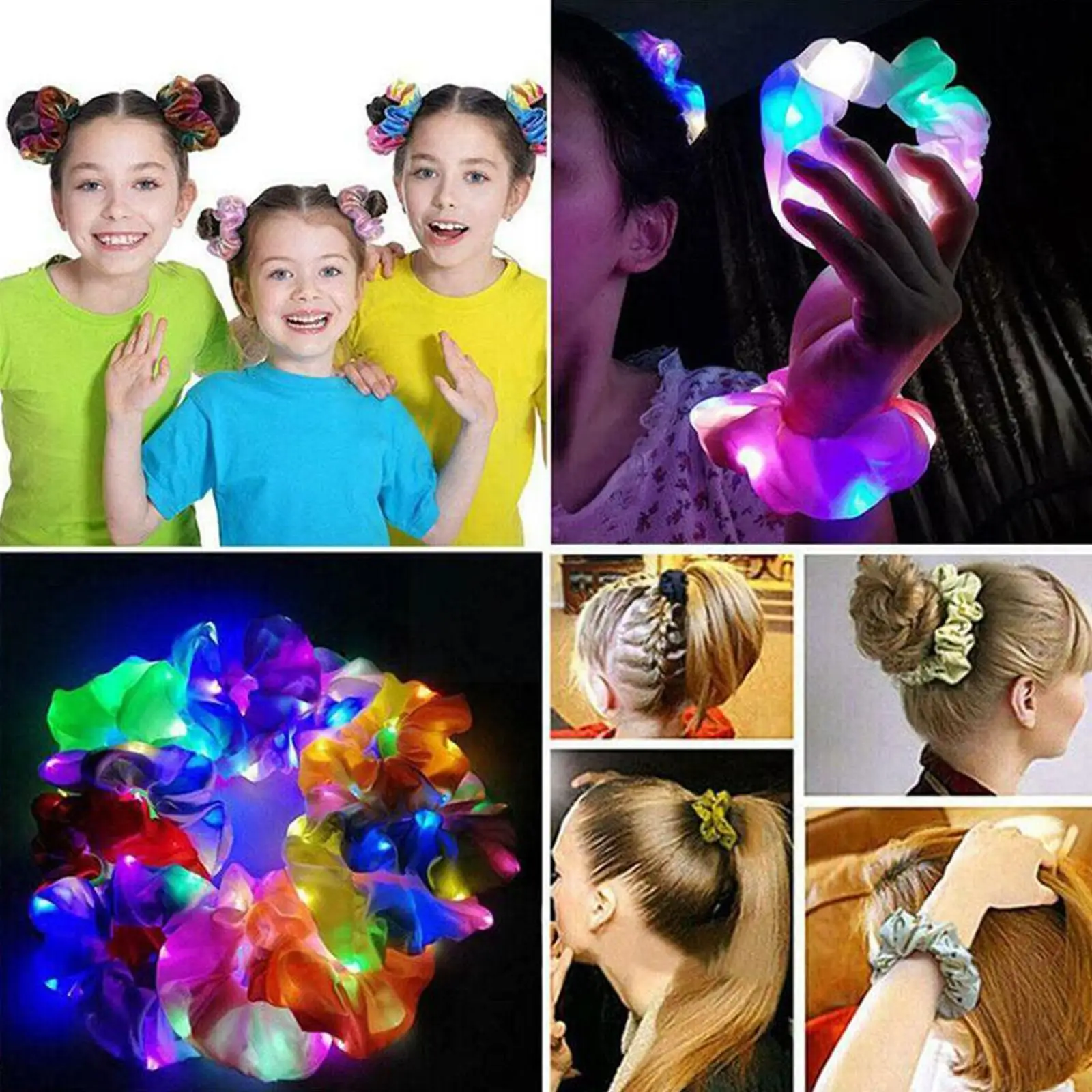 LED Luminous Large Hair Band LED Light Hair Ties Elastic Ponytail Glowing Hair Hair Scrunchies Party Supplies for Girls