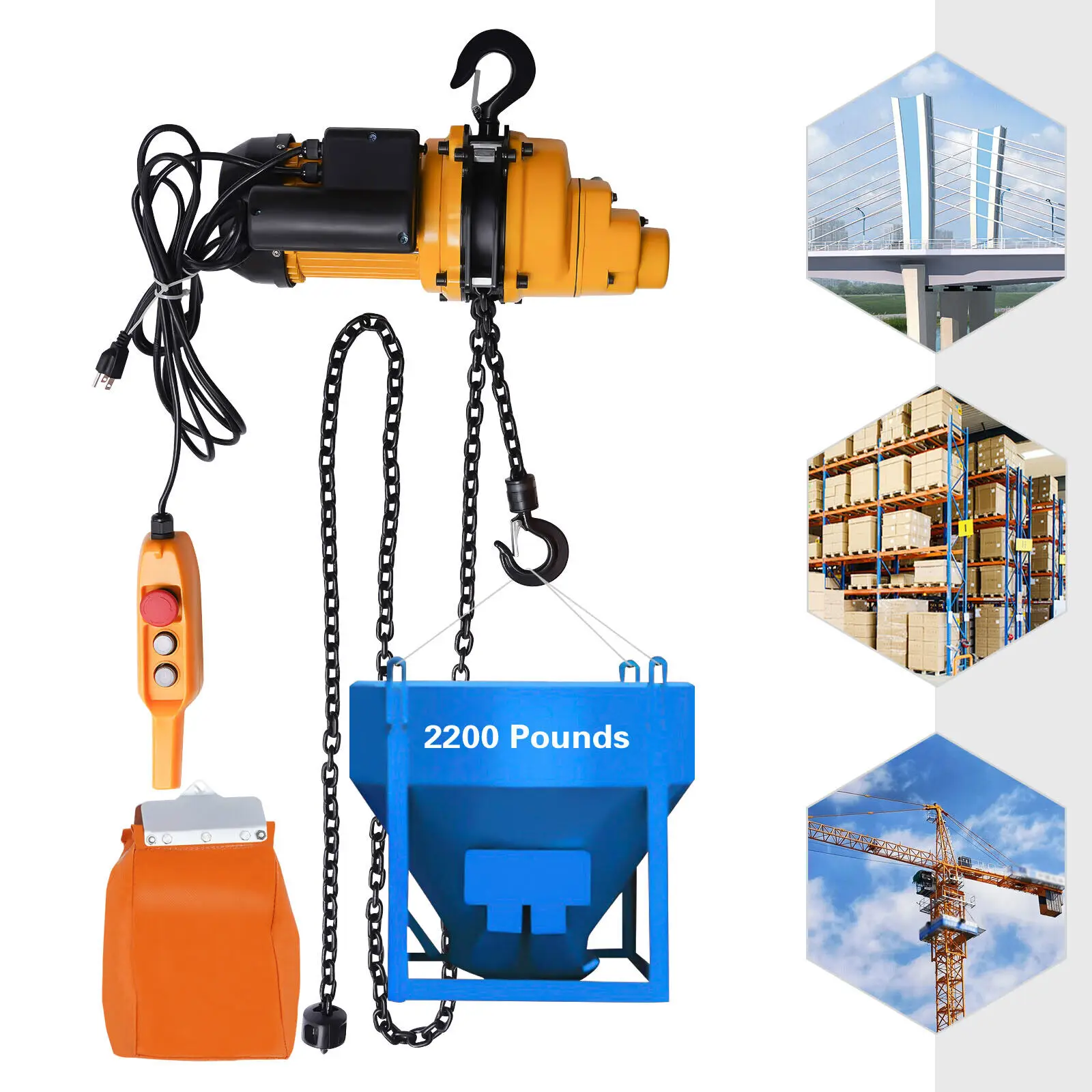 1 Ton Electric Chain Hoist Winch w/ 13FT 20Mn2 Chain Wired Remote Control 110V