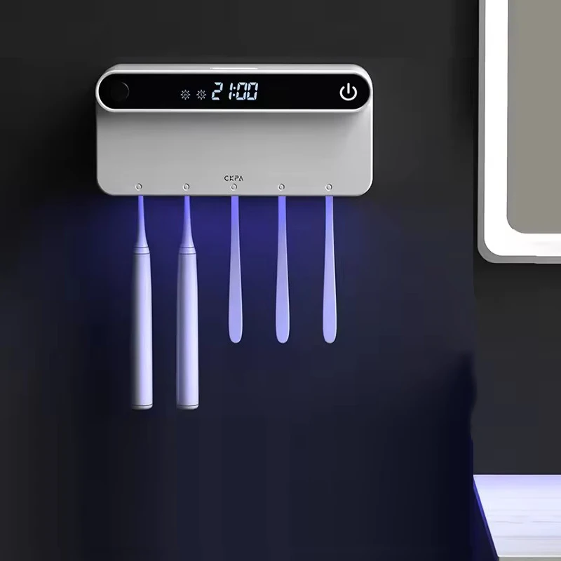 新しいインテリジェント歯ブラシホルダートイレトイレタイミング-uv-消毒歯ブラシホルダーホームバスルームアクセサリーセット