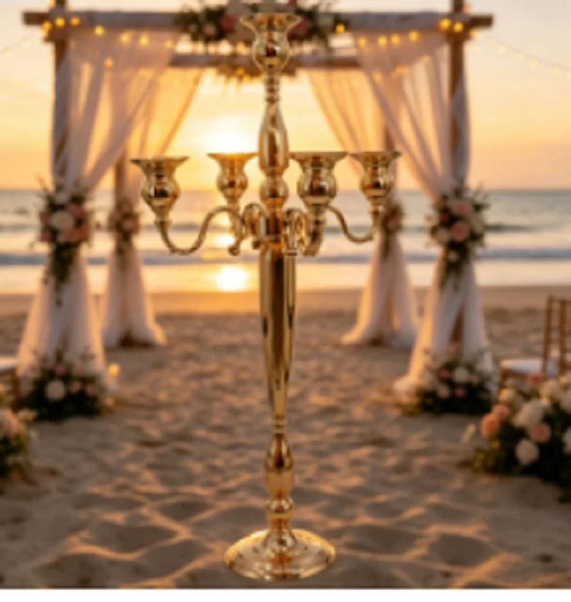 Wedding Party Supply Store - 10pcs Gold Metal Candelabra 5-Arms Candle